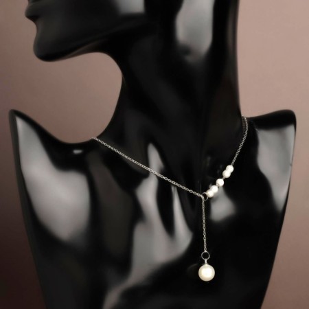 Piece with pearls “chain” thin thread, path from beads, white color in silver, 30 cm