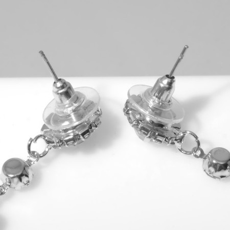 Hanging earrings with rhinestones "Date" blade, white color in silver, 10 cm-2