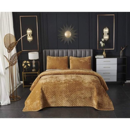 A set with a blanket "Fernand", size 240x260 cm, 50x70 cm - 2 pcs, mustard color