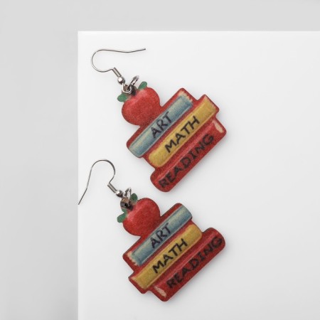 Earrings "School" apple and books, colored in silver-2