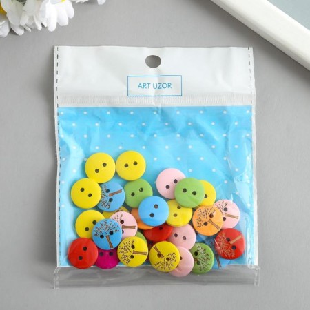 Buttons wood for creativity 2 punctures "tree" set 30 pcs 1.5x1.5x0.3 cm mix-2