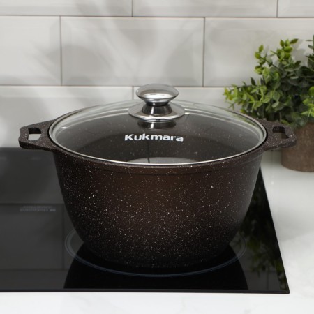 Pan, 4 l, d = 24 cm, h = 14 cm, glass cover, anti -stick coating, color coffee marble-3