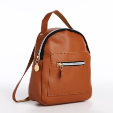Women's backpack of artificial leather with lightning, 1 pocket, brown color