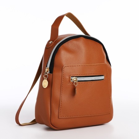 Women's backpack of artificial leather with lightning, 1 pocket, brown color