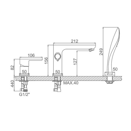 ACCOONA A6519G bath mixer, three holes, cut, single -legged, brass, white-10