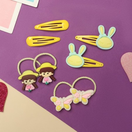 Hair set "Vanilla" (4 elastic bands, 4 invisibles) Bunny, yellow-1