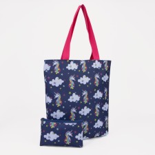 A gopper bag with a zipper, without a lining, with a cosmetic bag, the color is blue