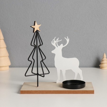 Climber metal, wood on 1 candle "Deer at the Christmas tree" d = 4 cm 7.5x16x16 cm-4