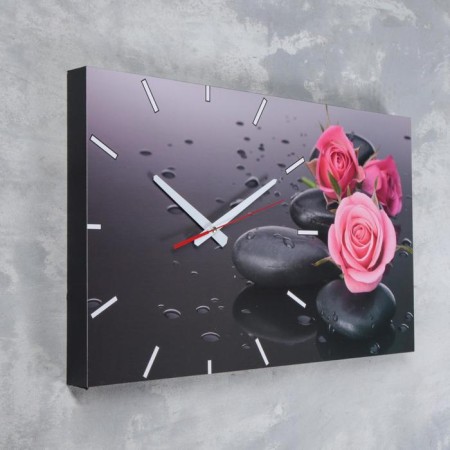 Carty clock is wall, series: flowers, "roses on gray stones", 61x37 cm, mix-1