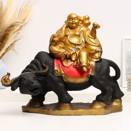 Piggy bank "Hotty on the buffalo" red gold, 22x44x37cm-5
