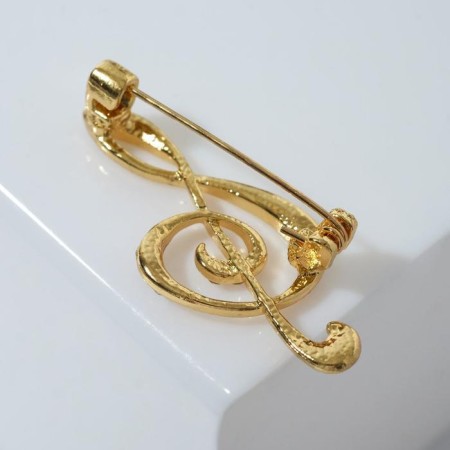 Brooch "Violin key" radiance, white color in gold-1