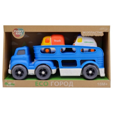 Eco-machine Funky Toys "Truck", with two machines, blue color, 30 cm-1