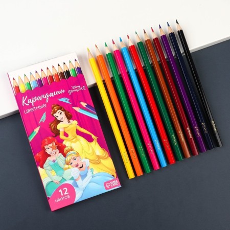 Color pencils, 12 colors, hexagonal, princesses-1