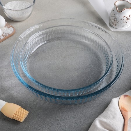 A set of round utensils from heat -resistant baking glass Borcam, 2 items: 1.6 liters, 2.6 liters