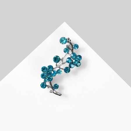 Brooch "Flowers" Branch of Apple tree, blue color in silver-2