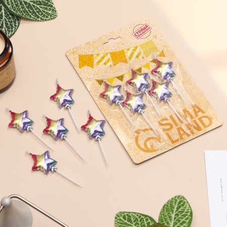 Set of candles for the cake, 5 pcs "Air Ball. Star", multi -colored-1