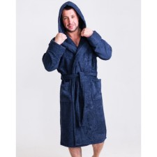 Male dressing gown with a hood, size 48-50, dark blue color