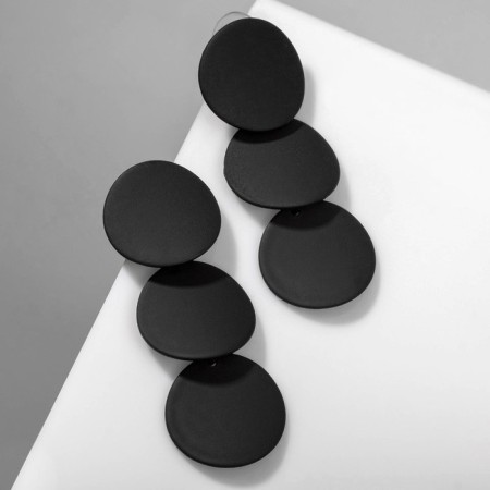 Earrings Metal "Azelia" circles, trio, black color-1