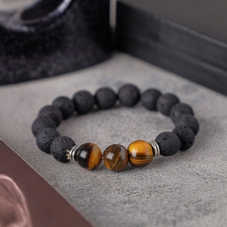 Bracelet unisex "lava" tiger eye, black-brown color-2
