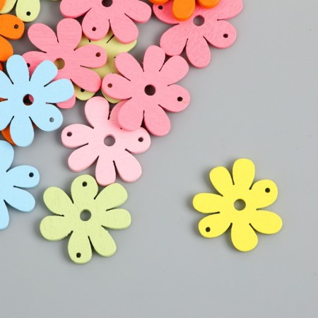 Connector for creativity wood 2 ears "Flower. Summer colors" set 20 pcs 2.3x2.4x0.3 cm-2