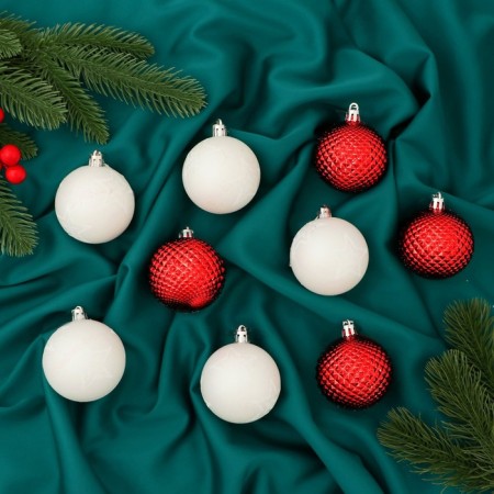 Set of balls plastic D-5.5 cm, 9 pcs "Harmony" net, red white