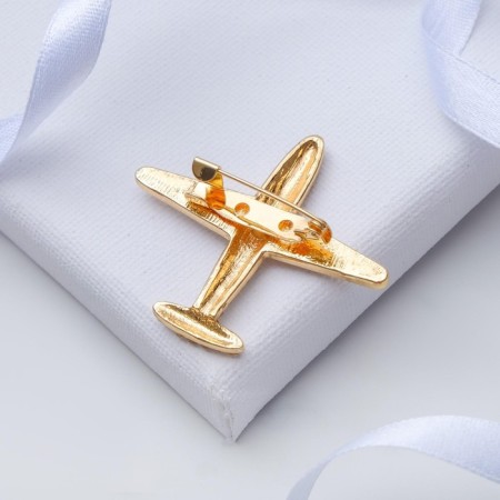 Brooch "Airplane" tourist, white color in gold-4