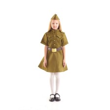 Military dress for a girl, cap, belt, 5-7 years old, height 122-134 cm