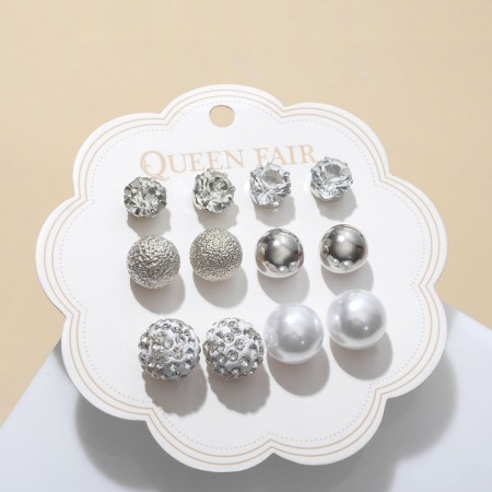 Pusets 6 pairs "Pearls" mined d = 8-11 mm, white color in silver-2