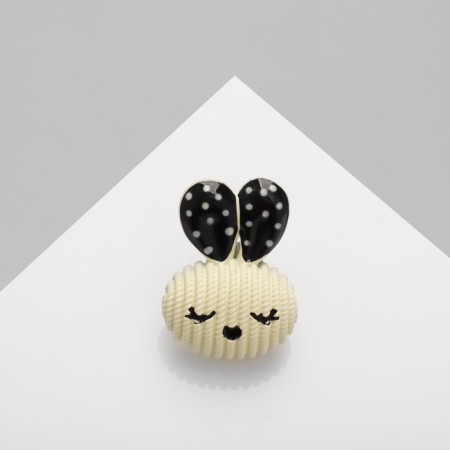 Brooch "Bunny" ears in polka dots, black-beige color in gold