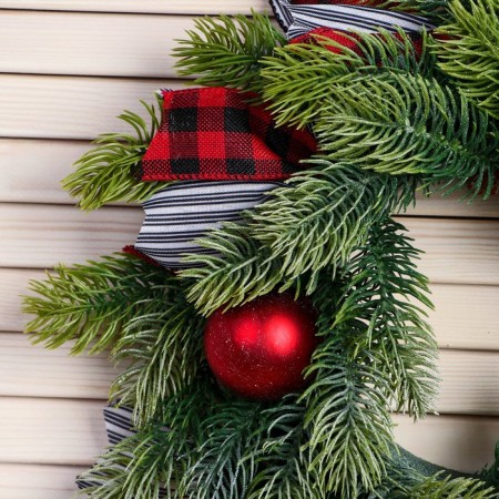 New Year's Wreath D-30 cm "Cozy fairy tale" Striped ribbons balls-1