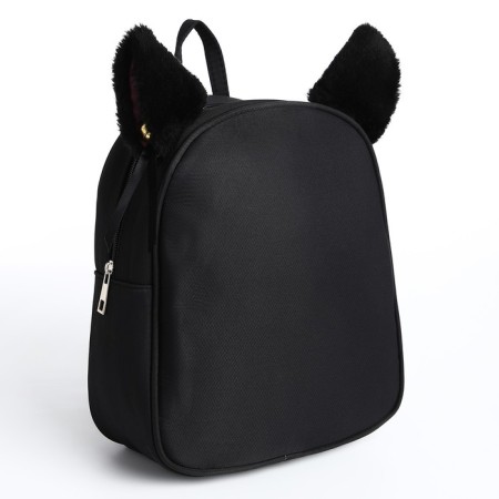 School textile Backpack with ears on hairpins, 27x23 cm, black color-1