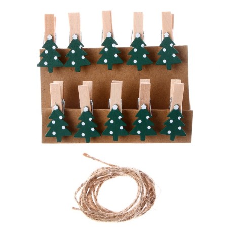 Decorative clothespins with a rope for the suspension "Christmas trees" set 10 pcs., 1.5 × 12 × 14 cm-2