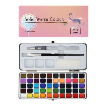 Watercolor paints, 50 colors in cuvettes, in a box, with a brush-2