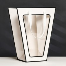 Package-carrier for flowers 18 × 14 × 35 x 28 cm, white with a border