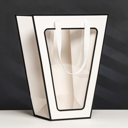 Package-carrier for flowers 18 × 14 × 35 x 28 cm, white with a border