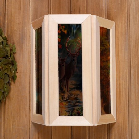 Wooden lampshade "deer" with glass inserts with UV seal, 33x29x16cm-1
