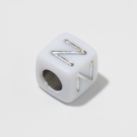 Acrylic bead "English letters" mix, silver, cube 6 × 6 mm, white color-2