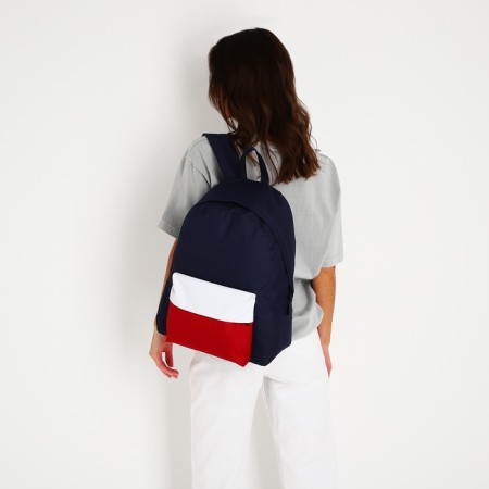 School textile school with a colored pocket, 30x39x12 cm, blue, burgundy, white-12