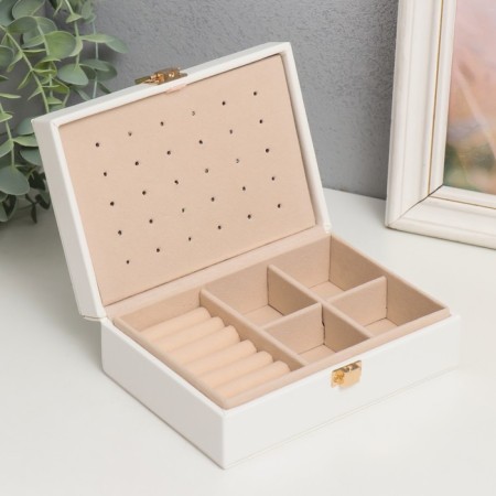 Casket to the leatherette for jewelry "Matte surface. Rectangular" white 16x11.5x5.5 cm-2