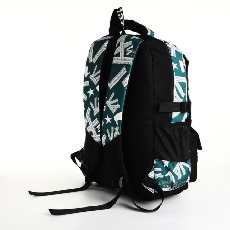 School backpack from textiles with lightning, external pocket, green color-3