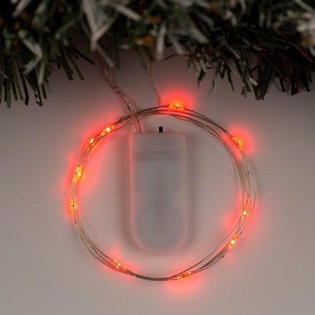 Garland "thread" 1 m dew, IP20, silver thread, 10 LED, red glow, CR2032x2