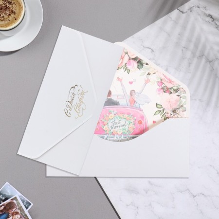 Money envelope "Happy wedding!" Handmade, velvet, gray background, 19x9.3 cm
