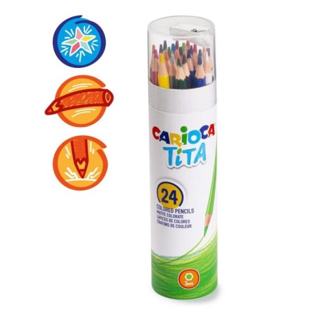 Pencils 24 colors, Carioca "Tita", wood, hexagonal, 3 mm stiffle, bright, tube + sharpener as a gift-2