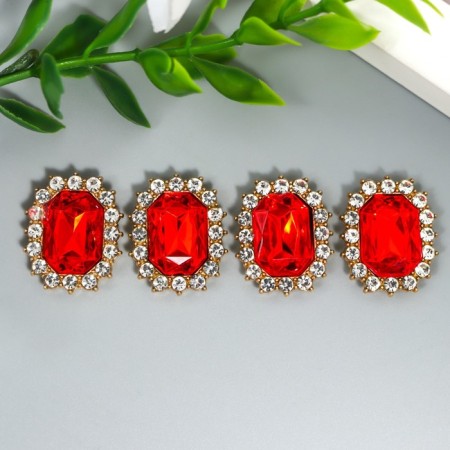 Decor for creativity Metal "Medallion octagonal" Rubin crystal rhinestones 2x1.5 cm-1