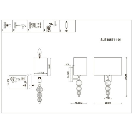 Wall lamp EVOLUCE. Sle105711-01. Ramer. 1x40 W, E14, 28x39 cm, brass color, transparent-5