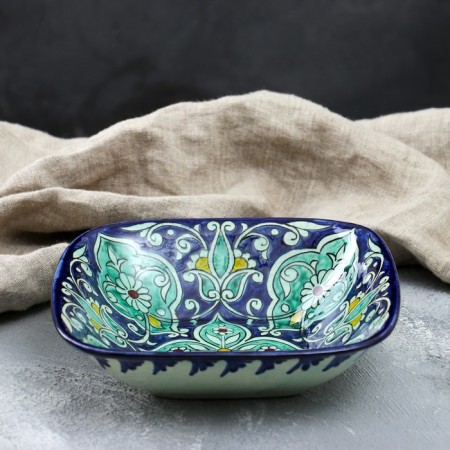 Salennik Rishtan ceramics "Flowers", 19 cm, blue