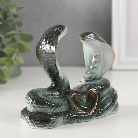 Souvenir Ceramics "Two Cobra with Heart" Green with gold 4.2x1.2x9.4 cm-1