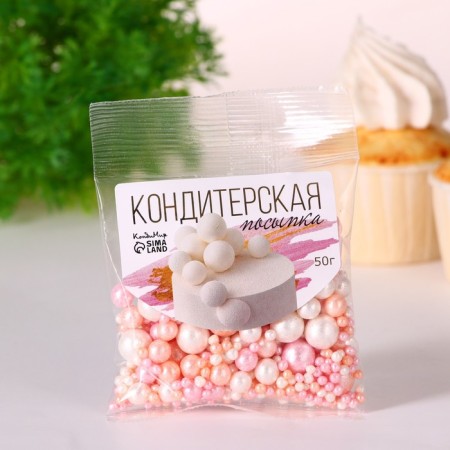 Confectionery sprinkling "Delicate shine": powder, pink, snow -white, 50 g-1