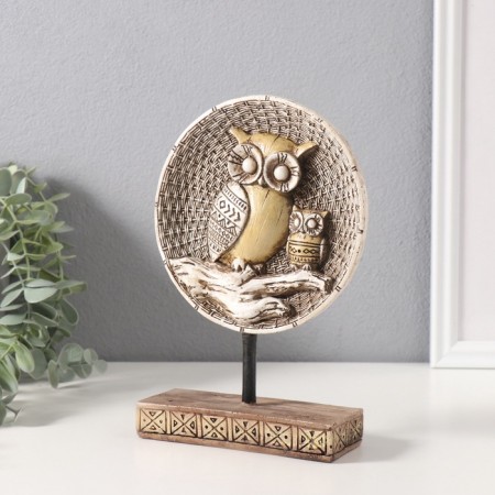 Polystone souvenir "Two gold owls on a branch" 5x12x20 cm-3
