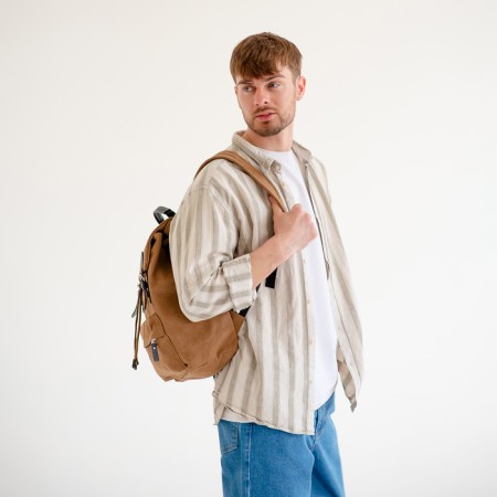 Male urban backpack, Textura, textiles, brown color-5